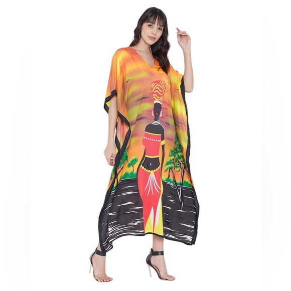 Kaftan For Plus Size Women Tribal Printed Multicolor - Picture 3 of 12